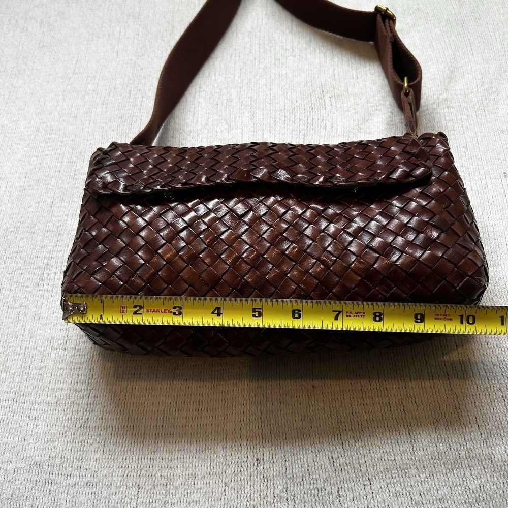 Loeffler Randall Woven Leather Shoulder Bag Brown Purse Wide Strap Adjustable - Picture 12 of 16